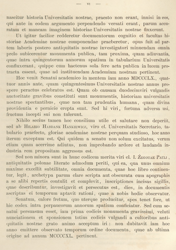  Tekst przedmowy do pracy Codex Diplomaticus Universitatis Studii Generalis Cracoviensis.