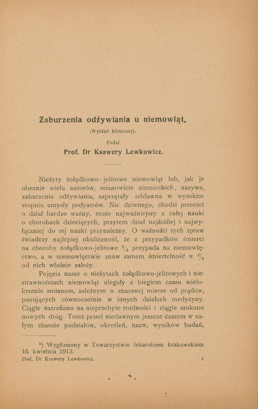 Pierwsza strona pracy Zaburzenia odżywiania u niemowląt-wykład kliniczny.