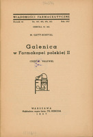 Skan przedstawia stronę tytułową pracy Marka Gatty-Kostyal’a w języku polskim. U góry znajdują się informacje o źródle: Wiadomości Farmaceutyczne, Rocznik 64, strony: 469, 485, 499, 513
Odbitka numer: 425. Poniżej imię i nazwisko autora oraz tytuł „Galenica w Farmakopei Polskiej II. CZĘŚĆ II. NALEWKI”. Niżej jest ilustracja przedstawiająca schemat aparatury laboratoryjnej. Na górze znajduje się okrągłe naczynie wypełnione cieczą z którego wychodzi przechylona w lewy bok szyjka zakończona mniejszym naczyniem Pod tym jest naczynie, z którego wydobywa się płomień. Wszystko połączone jest rurkami i znajduje się na poziomej powierzchni. Rysunek jest schematyczny, wykonany prostą kreską, bez kolorów ani szczegółów tła. Na dole znajduje się informacja wydawnicza: „WARSZAWA, Nakładem mgra farm. FR. HERODA, 1937”.
