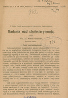 Ilustracja czarno-biała przedstawia pierwszą stronę broszury prof. Orłowskiego Badania nad cholesterynemją z 1923 roku. 