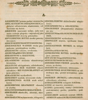 Strona słownikowa z XIX-wiecznego „Niemiecko-Polskiego Słownika Wyrazów Lekarskich” autorstwa Józefa Majera i Fryderyka Skobla. Strona jest początkiem słownika, zawiera hasła rozpoczynające się na literę „A”. Po lewej stronie znajdują się niemieckie terminy medyczne, po prawej – ich polskie odpowiedniki. Przykładowe hasła to:
AALKIRCHE (prunus padus) – czeremcha,
ABBLAETTERUNG DER KNOCHEN (exfoliatio) – odłuszczenie, złuszczenie, oddzielenie się kości,
ABFUEHRENDE MITTEL – środki przeczyszczające,
ABKOCHUNG – odwar,
ABSCHUPPEN (desquamatio) – złuszczanie się,
ABZIEHER (MUSKEL) – odwodziciel, mięsień odwodzący, odsiebny.
Tekst jest czarny, czytelny, wydrukowany w dwóch kolumnach. Strona jest ozdobiona dekoracyjnym ornamentem wydrukowanym poziomo ponad tekstem, na górze. Papier jest pożółkły, z widocznymi śladami starzenia się, miejscami z plamami. Nie ma ilustracji.