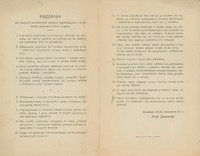 Ilustracja czarno-biała przedstawia tekst Przepisów dla chorych piersiowych ubogich, zgłaszających się do kliniki lekarskiej Uniw. Jagiell. prof. Jaworskiego.