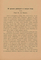 Ilustracja czarno-biała przedstawia pierwszą stronę pracy "W sprawie położnych w naszym kraju" autorstwa Aleksandra Rosnera.
