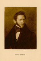 Ilustracja czarno-biała przedstawiająca młodego mężczyznę w czarnym fraku patrzącego w prawo. Podpisana Dietl 30-letni.