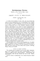 Skan cytatu ze strony czasopisma naukowego “Archives of Ophthalmology” z 1939 roku. U góry tytuł czasopisma
„Ophthalmologic Reviews” 
Poniżej mniejszy dopisek:
„Edited by Dr. Francis Heed Adler” – oznaczenie redaktora naczelnego.
Tytuł artykułu wielkimi literami:
„PRESENT STATUS OF KERATOPLASTY” –.
Poniżej autor:„RAMON CASTROVIEJO, M.D.” wraz z lokalizacją „New York”. Autor wymienia nazwiska pionierów: Eichs¬chig, Filatov, Thomas, Friede, Strakhov, Rycroft, Wright, Wasjutinskij, Sterenberg, Nazarow, Towbin, Feldman, Franceschetti, Streiff, Stallard, Kirwan, Nizetic, Ochi, Majewski („and myself”) — sugerując, że mimo potrzeby dalszych usprawnień, wyniki uzyskane przez wielu chirurgów są na tyle dobre, że keratoplastyka może wejść do repertuaru rutynowych operacji oczu.