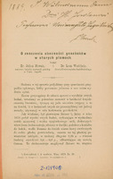 Ilustracja czarno-biała przedstawia stronę tytułową dzieła dr. Wachholza i  dr. Nowaka pod tytułem "O znaczeniu obecności gonokoków w starych plamach". W górnej części strony dedykacja „Jaśnie Wielmożnemu Panu profesorowi doktorowi Henrykowi Jordanowi profesorowi Uniwersytetu Jagiellońskiego L. Wachholz”. Obok odręcznie napisana data 1889.