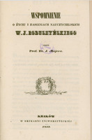 Strona tytułowa książki w języku polskim z 1843 roku pod tytułem: „Wspomnienie o życiu i zasługach nauczycielskich W. J. Boduszyńskiego” przez Prof. Dr. J. Majera.
Tytuł zapisany został ozdobną, pogrubioną czcionką, z wyróżnieniem nazwiska W. J. Boduszyńskiego. Pod tytułem, centralnie na stronie znajduje się niewielka ilustracja: wieniec z liści, gałązek, zbóż i owoców, spleciony w krąg, oparty na pniach i roślinności – symbol pamięci i uczczenia zasług. Na dole strony dane wydawnicze: „Kraków, w Drukarni Uniwersyteckiej, 1843.” Delikatny stempel biblioteczny w kolorze fioletowym częściowo pokrywa napis „przez” i „Dr. J. Majera”. Tło strony jest kremowe z niewielkimi plamami.