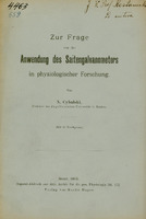 Strona tytułowa niemieckojęzycznej publikacji naukowej autorstwa N. Cybulskiego (Napoleona Cybulskiego), profesora Uniwersytetu Jagiellońskiego w Krakowie. W górnej części po stronie lewej znajdują się archiwalne oznaczenia katalogowe (czarnym atramentem odręcznie napisana i przekreślona liczba „4463” i pod nią niebieskim atramentem liczba „559”). Po stronie prawej widoczna jest odręczna dedykacja napisana czarnym atramentem  „J. W. Prof. Kostanecki od autora”. Tytuł publikacji brzmi: „Zur Frage von der Anwendung des Saitengalvanometers in physiologischer Forschung.”, co można przetłumaczyć jako:
„W kwestii zastosowania galwanometru strunowego w badaniach fizjologicznych”.
Pod tytułem znajduje się informacja, że praca zawiera 13 rycin w tekście (oryg. Mit 13 Textfiguren).
Na dole strony umieszczono dane wydawnicze: Bonn, 1913. Odbitka osobna z czasopisma „Archiv für die ges. Physiologie”, tom 152. Wydawnictwo: Martin Hager.
Papier ma pożółkły odcień, wskazujący na wiek dokumentu.