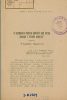 Ilustracja czarno-biała przedstawia stronę tytułową artykułu  prof. Szumowskiego pod tytułem O przedmiocie studyów lekarskich pod nazwą "historya i filozofia medycyny". 
