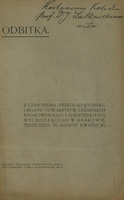 Strona przedstawia okładkę przedruku z polskiego czasopisma medycznego. W prawym górnym rogu widnieje odręcznie zapisana dedykacja dla Prof. Latkowskiego od autora. Poniżej tytuł i informacje o redaktorze: ODBITKA Z CZASOPISMA PRZEGLĄD LEKARSKI ORGANU TOWARZYSTW LEKARSKICH KRAKOWSKIEGO I GALICYJSKIEGO, WYCHODZĄCEGO W KRAKOWIE. REDAKTOR GŁÓWNY: DR. AUGUST KWAŚNICKI. W lewym dolnym rogu informacje wydawnicze - Kraków, 1904.
