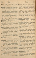 Czarno-białe strony  ze Słownika Łacińsko-Polskiego Hasła na literę M.