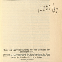 Strona tytułowa pracy w języku niemieckim pt. Uber dem Entwickelungsang und die Einteilung der Malariaparasiten 1897.