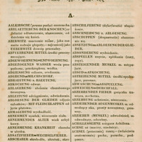 Strona słownikowa z XIX-wiecznego „Niemiecko-Polskiego Słownika Wyrazów Lekarskich” autorstwa Józefa Majera i Fryderyka Skobla. Strona jest początkiem słownika, zawiera hasła rozpoczynające się na literę „A”. Po lewej stronie znajdują się niemieckie terminy medyczne, po prawej – ich polskie odpowiedniki. Przykładowe hasła to:
AALKIRCHE (prunus padus) – czeremcha,
ABBLAETTERUNG DER KNOCHEN (exfoliatio) – odłuszczenie, złuszczenie, oddzielenie się kości,
ABFUEHRENDE MITTEL – środki przeczyszczające,
ABKOCHUNG – odwar,
ABSCHUPPEN (desquamatio) – złuszczanie się,
ABZIEHER (MUSKEL) – odwodziciel, mięsień odwodzący, odsiebny.
Tekst jest czarny, czytelny, wydrukowany w dwóch kolumnach. Strona jest ozdobiona dekoracyjnym ornamentem wydrukowanym poziomo ponad tekstem, na górze. Papier jest pożółkły, z widocznymi śladami starzenia się, miejscami z plamami. Nie ma ilustracji.