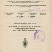 Ilustracja przedstawia nadbitkę z czasopisma „Deutsche Zeitschrift fur die Gerichtliche Medizin”z artykułem “Spektroskopische Studien über einige Hämoglobinderivate” autorstwa L. Wachholza, W. Baranowskiego i H. Kaczyńskiego. U góry strony dedykacja dla profesora Zubrzyckiego.