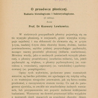 Strona tytułowa pracy "O prosówce płoniczej : badania histologiczne i bakteriologiczne ".
