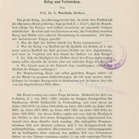 Ilustracja przedstawia pierwszą stronę artykułu Leona Wachholza „Krieg und Verbrechen”.