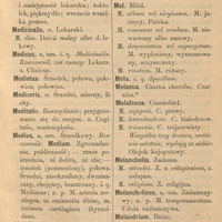 Czarno-białe strony ze Słownika Łacińsko-Polskiego Hasła na literę M.