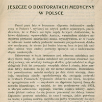 Ilustracja czarno-biała przedstawia stronę tytułową artykułu prof. Szumowskiego pod tytułem ” Jeszcze o doktoratach medycyny w Polsce ”.