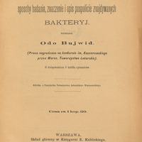 Strona tytułowa broszury pt. "Bakteryje w powietrzu, badania znaczenie, opis pospolicie znajdywanych bakteryj" Warszawa 1894.