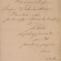 Na stronie kontrtytułowej broszury zatytułowanej „Rozbiór fizjologiczny wprawy, przyzwyczajenia i nałogu”, wydanej w Krakowie w 1850 roku. znajduje się dedykacja napisana piórem, czarnym atramentem przez profesora Józefa Majera dla Józefa Jakubowskiego. Dedykacja brzmi: „Wielmożnemu Imć Panu Józefowi Jakubowskiemu Dr Med. i Chir. protomedykowi obwodu krakowskiego itd. jako dowód wysokiego poważania i (...) prawdziwej przyjaźni składa autor.”.
Na papierze o kolorze różowawym zauważalne są ślady jego starzenia się, świadczące o jego wieku: zżółknięcia i miejscami plamy.